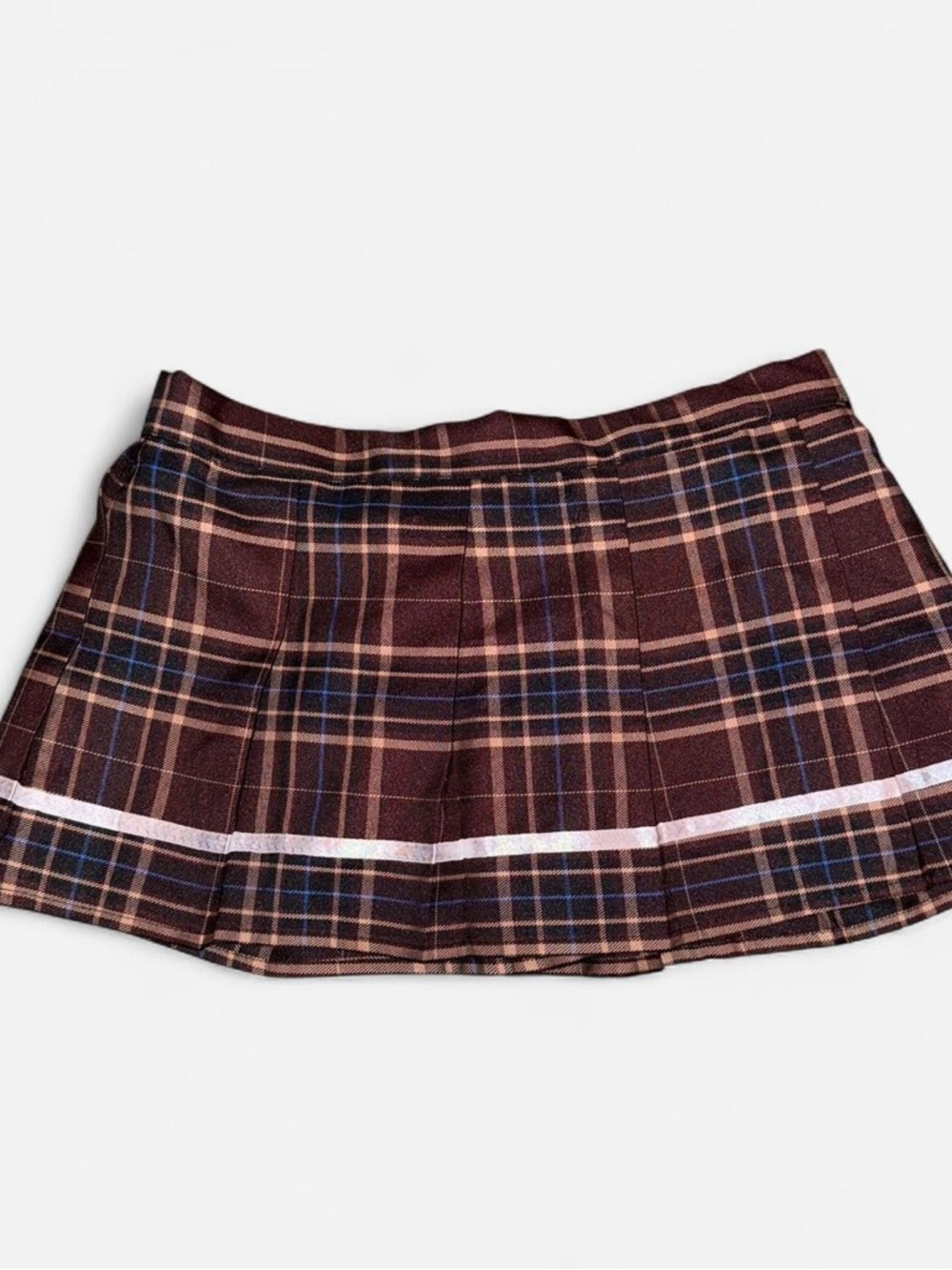 Plaid Pleated Mini Skirt in Brown